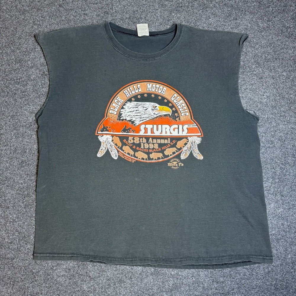 Vintage Sturgis 1998 Rally Shirt Mens XL/XXL Black Sleeveless cut off
